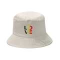 Chapeau bob réversible en coton beige avec broderie arc-en-ciel pour la protection solaire - M (56-58cm) / Beige