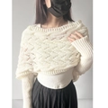 Elegant white knitted long shawl with sleeves for women, soft knit wrap scarf style - Hollow Long Shawl / White
