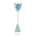 Dual-ended blue silicone face cleanser brush with bear ears and mask applicator spatula - Bear + Fan-Shaped / Blue