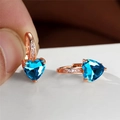Elegant heart-shaped sapphire earrings in rose gold finish with zircon accents - Rose Gold Plated Aquamarine Zircon