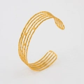 Fashionable golden multi-layer wave texture C-shaped open bangle with a geometric hollow design - Gold CK527-GD (Geometric Hollow)