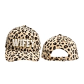 Front and back view of khaki leopard print corduroy baseball cap with WIFEY embroidery - Adjustable / Beige Leopard