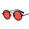 Punk style round frame sunglasses with black glossy finish and transparent red lenses - Black Frame Red Lens