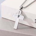 Ciondolo a croce in acciaio inossidabile argento con incisione e catena veneziana - Ciondolo Color Acciaio Solo (KP56176-JE)