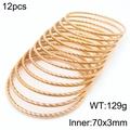 Set of 12 gold twisted cable bangle bracelets in stainless steel with 70x3mm inner diameter - 12-Piece Set Rose Gold