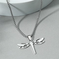 Silberne Libellenkette aus Edelstahl mit Box-Kette auf minimalistischem Display - Stahlfarbe