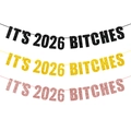 Glitzernde Happy New Year Partybanner in Schwarz Gold und Roségold für die Feier 2026 - Es ist 2026 Bitches / Glitzerschwarz