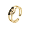 Golden double-layer ring with black heart and white lip enamel motifs in open design - Gold Black Heart White Lip