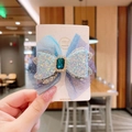 Barrette nœud bleu en tulle scintillant pour fille avec bijou central sur carte - 3-Style Cristal (Gemme Bleue)