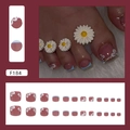 Blaue und rosa künstliche Fußnägel mit weißen Blumen und French-Design im 24er Set - F184 Blumen Französischer Stil (Kleber-Stil)