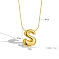 Detail view of gold puffy 26 letters S necklace showing 45cm snake chain and 21mm pendant dimensions - Letter S