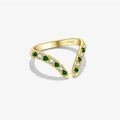 Gold V-shaped S925 silver adjustable ring with green and white round gemstones - Adjustable Open / Gold Base Green Rhinestone Style