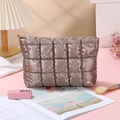 Chic metallic bronze quilted cosmetic bag with gold zipper for travel organization - Clutch Bag / Brown