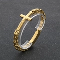 Bracciale da uomo vintage dorato con croce e catena bizantina lucida in acciaio - Stile Oro Lucidato (KB190501-KFC) / Oro