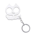 Silver metal cat head keychain with two finger holes for outdoor safety and EDC protection - Justice Cat Silver (K00633-06)
