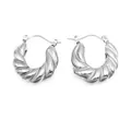 Silver stainless steel twisted croissant hoop earrings measuring 23x21mm with matte finish - Silver Twisted Croissant Earrings (TE19133-Silver)