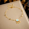 Bracelet de cheville doré double couche avec charms œil grec et pendentifs goutte - Style Goutte d'Eau Mauvais Œil Multicolore (B1298)