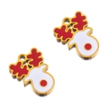 Christmas reindeer head pendant in red and white enamel for DIY jewelry making - Gold Red Horn Reindeer Head