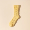 Soft yellow coral fleece crew sock for women in thermal plush cable knit style - One Size / Egg Yellow