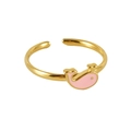 Golden open ring featuring a pink enamel whale charm in a minimalist ocean design - Dolphin / Gold + Pink