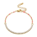Gold chain bracelet with pink beads and white zircon stones featuring a lobster clasp - Pink (KB155302-Z)