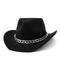 Classic black cowboy hat with silver chain decoration and suede-like texture - M(56-58cm) / Black