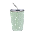 17oz stainless steel tumbler with green rhinestones, lid and metal straw for travel - 500ml / Green