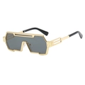 Modern punk style oversized gold sunglasses with geometric frames and dark lenses - Gold Frame Black Grey