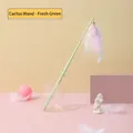 Fresh green cactus-style cat wand with suction cup and colorful feather charm - Cactus Shaped Teaser Stick (Green)