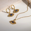 Schmuckset aus 18K vergoldetem Edelstahl mit Lapislazuli Anhängern im Auge-Design - Halskette und Ohrringe Set
