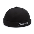 Berretto docker classico in cotone nero con ricamo Sports bianco stile street - Regolabile / Nero