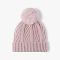 Warm pink knitted beanie for women with soft faux fur pom-pom and thick knit texture - One Size / Pink