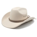 Chapeau de cowboy western classique en laine beige avec bandeau strass et œillets - M(56-58cm) / Beige