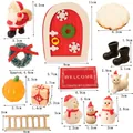 Miniatur Puppenhaus Weihnachtsset mit Holztür, verschneiten Bäumen und Geschenkboxen - Holz Schneeflocke Tür Set 2 [13-teilig]