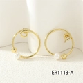 18K gold plated spiral hoop earrings with white pearls and sparkling zircon accents - Spiral Pearl Studs (ER1113-A) / Gold/White