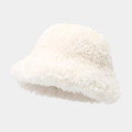 Winter faux fur bucket hat for women in soft white plush fabric with minimalist warm design - M (56-58cm) / White