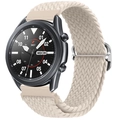 Detailed view of beige adjustable nylon braided strap on a smart watch with metal buckle - Starlight