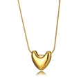 Minimalist gold 3D heart pendant necklace with polished mirror finish and snake chain - Gold