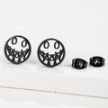 Street style matte black stainless steel hollow toothy smile face stud earrings - 435 Black (Smiley Face)