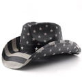Western Panama cowboy hat with USA flag stars and stripes pattern and metal rivets - M (56-58cm) / All-over Printed White Star Striped Flag Rivet Style (13)
