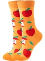 Close-up of vibrant orange knitted socks featuring red apple and core jacquard patterns - EU 36-42 / Orange Apple