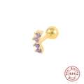 Golden S925 sterling silver piercing stud featuring four purple zircon stones - Gold - Purple Zirconia