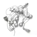 Silver Christmas beaded chain with star and bell ornaments for holiday tree decoration - 3M Silver Gift Box String