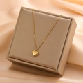 Elegant gold titanium steel necklace with engraved heart pendant on jewelry gift box - Love Engraved Heart Necklace (8215)