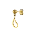 Detail view of a gold-plated stainless steel ball stud earring with hollow teardrop pendant - Hollow Teardrop Pendant Style (No. 9) / Gold