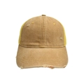 Detalle de gorra de béisbol caqui desgastada con malla y bordes deshilachados - Adulto / Amarillo Jengibre
