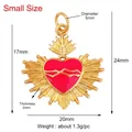 Detailed view of red enamel heart pendant with dimensions 24mm x 20mm and gold metal finish - Rose Pink Sacred Heart Small Size Style (M20Small Rose)