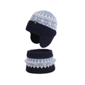 Ensemble bonnet et écharpe en tricot bleu et blanc avec motifs flocons pour enfants - Bleu marine