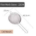 Fine mesh stainless steel strainer with 22cm diameter and 30 mesh precision sieve - Mesh Strainer - 22cm (30 Mesh)