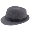 Men's dark grey herringbone wool fedora hat with a classic black ribbon band - M (56-58cm) / Dark Grey Herringbone (Black)